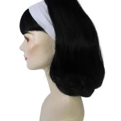 BC 50's Flip | Women's Black Color Straight Shoulder Length 50's Flip Wig With White Headband |