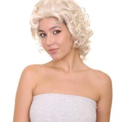 HPO TV Movie Womens Wig | Medium Blond Glamour Curly Wig | Premium Breathable Capless Cap Men's