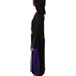 HPO Adult Women’s Hooded Purple & Black Witch Costume With Metal Pentagram Belt