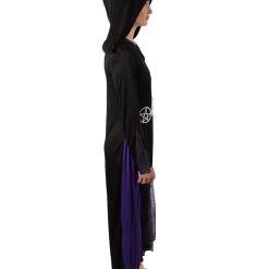 HPO Adult Women’s Hooded Purple & Black Witch Costume With Metal Pentagram Belt