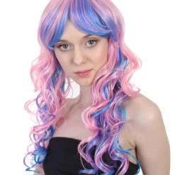 HPO Rave Candy Purple & Blue Adult's Womens Wig | Long Curly Cosplay Halloween Wig | Premium Breathable Capless Cap Men's