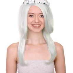 HPO Womens Floral Fantasy Lt Green Wig With Flower Crown | Storybook & Fairytale Wigs | Premium Breathable Capless Cap Women's