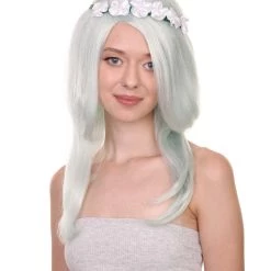 HPO Womens Floral Fantasy Lt Green Wig With Flower Crown | Storybook & Fairytale Wigs | Premium Breathable Capless Cap Women's