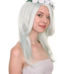 HPO Womens Floral Fantasy Lt Green Wig With Flower Crown | Storybook & Fairytale Wigs | Premium Breathable Capless Cap Women's
