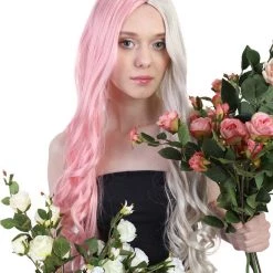 HPO Super Long Women's Wig | Curly Half Light Pink And Blonde Wig | Premium Breathable Capless Cap
