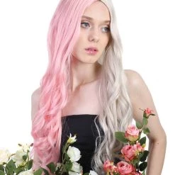 HPO Super Long Women's Wig | Curly Half Light Pink And Blonde Wig | Premium Breathable Capless Cap