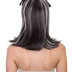 HalloweenPartyOnline Men's Womens Ghostly Zombie Wig With Ribbons | Two Tones Black And Grey Scary Wigs | Premium Breathable Capless Cap
