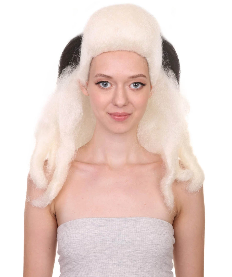 HPO Women's Womens Colonial Ladies 18th Century Wig | Black & White Historical Wig | Premium Breathable Capless Cap