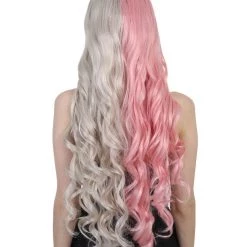 HPO Super Long Women's Wig | Curly Half Light Pink And Blonde Wig | Premium Breathable Capless Cap