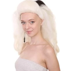 HPO Women's Womens Colonial Ladies 18th Century Wig | Black & White Historical Wig | Premium Breathable Capless Cap