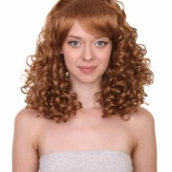 HPO Women's Womens Rockabilly Long And Curly Brown Wig | Country Girl Vintage Wigs | Premium Breathable Capless Cap