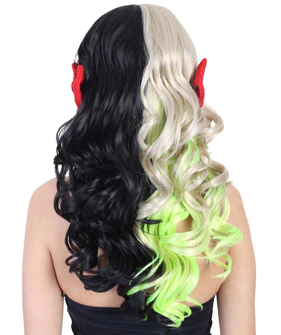 HPO Singer Womens Long Curly Wig | W/ Small Red Bows, Black, Green, & Blonde Celebrity Wig | Premium Breathable Capless Cap Men's