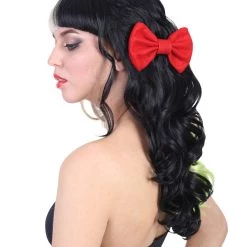 HPO Singer Womens Long Curly Wig | W/ Small Red Bows, Black, Green, & Blonde Celebrity Wig | Premium Breathable Capless Cap Men's