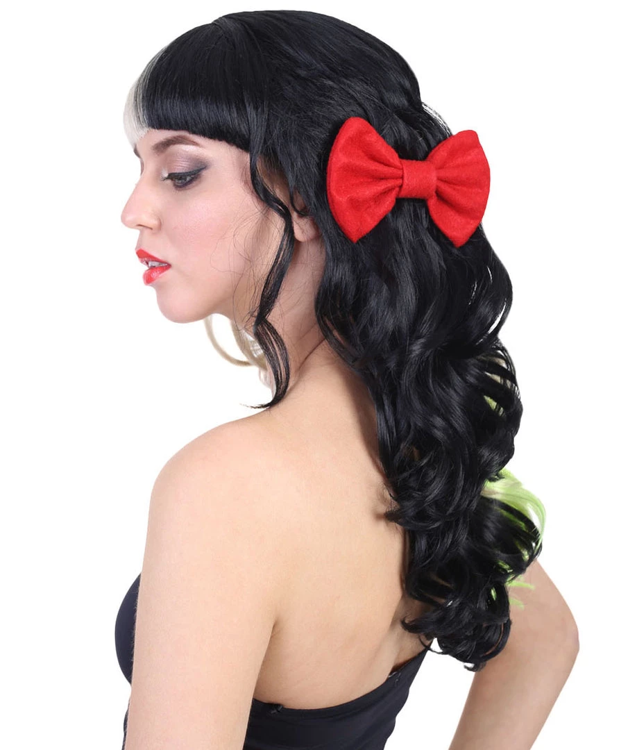 HPO Singer Womens Long Curly Wig | W/ Small Red Bows, Black, Green, & Blonde Celebrity Wig | Premium Breathable Capless Cap Men's