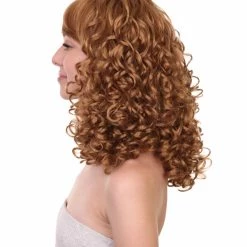 HPO Women's Womens Rockabilly Long And Curly Brown Wig | Country Girl Vintage Wigs | Premium Breathable Capless Cap