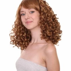 HPO Women's Womens Rockabilly Long And Curly Brown Wig | Country Girl Vintage Wigs | Premium Breathable Capless Cap