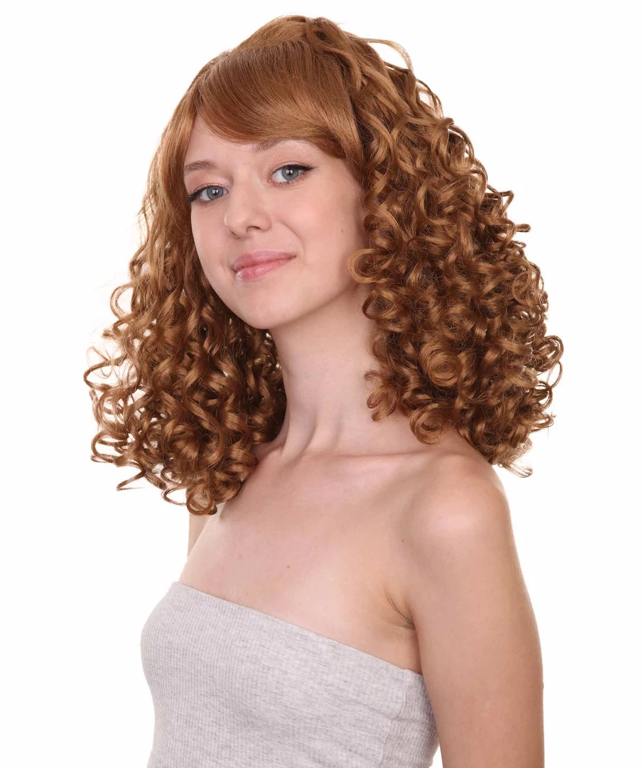 HPO Women's Womens Rockabilly Long And Curly Brown Wig | Country Girl Vintage Wigs | Premium Breathable Capless Cap