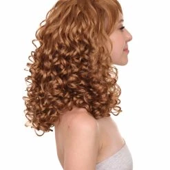 HPO Women's Womens Rockabilly Long And Curly Brown Wig | Country Girl Vintage Wigs | Premium Breathable Capless Cap