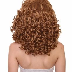 HPO Women's Womens Rockabilly Long And Curly Brown Wig | Country Girl Vintage Wigs | Premium Breathable Capless Cap