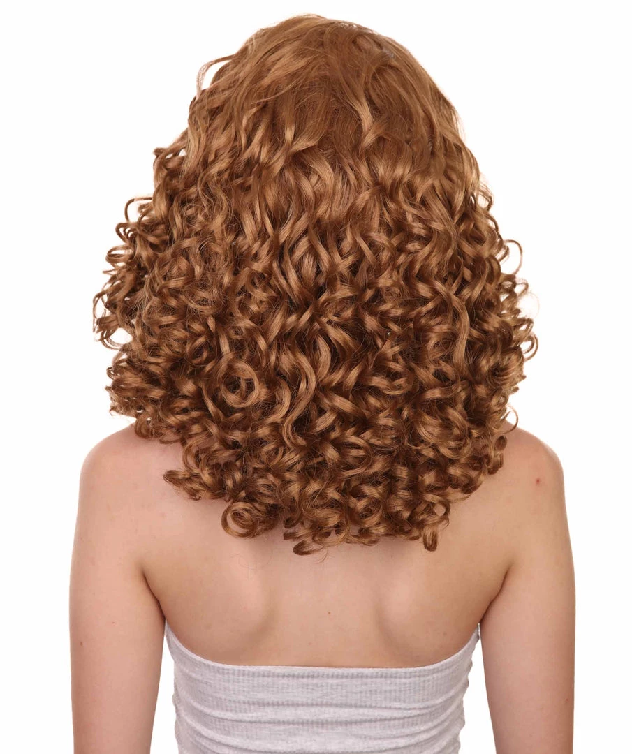 HPO Women's Womens Rockabilly Long And Curly Brown Wig | Country Girl Vintage Wigs | Premium Breathable Capless Cap