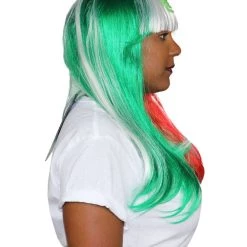 FLAGWIGS Mexico Flag Sport Party Long Bob Wig | National Pride Sport Wig | Premium Breathable Capless Cap