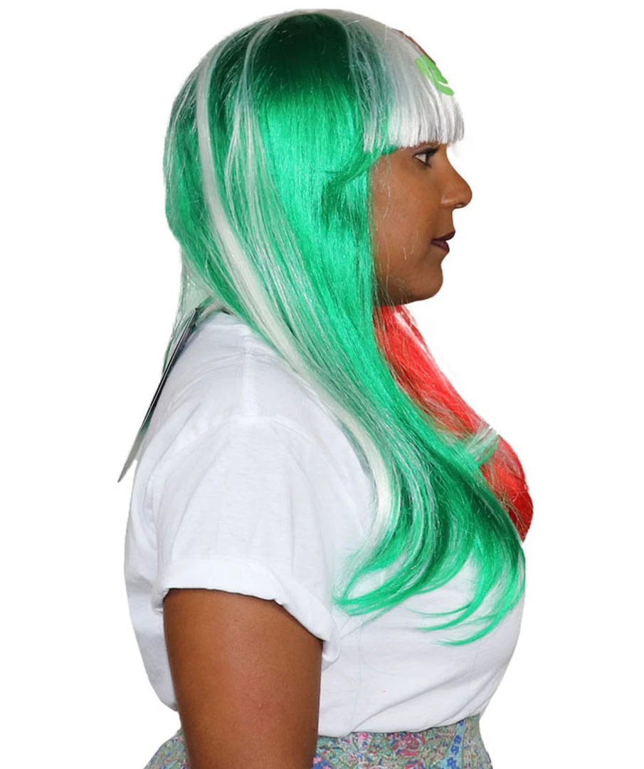 FLAGWIGS Mexico Flag Sport Party Long Bob Wig | National Pride Sport Wig | Premium Breathable Capless Cap