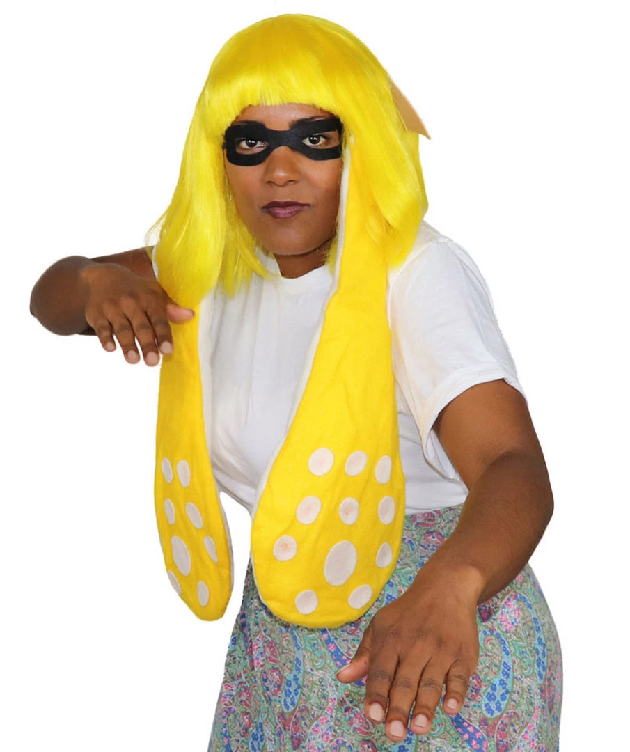 HPO Womens Inkling Girl Wig And Ears With Mask Set | Video Game Wigs | Premium Breathable Capless Cap