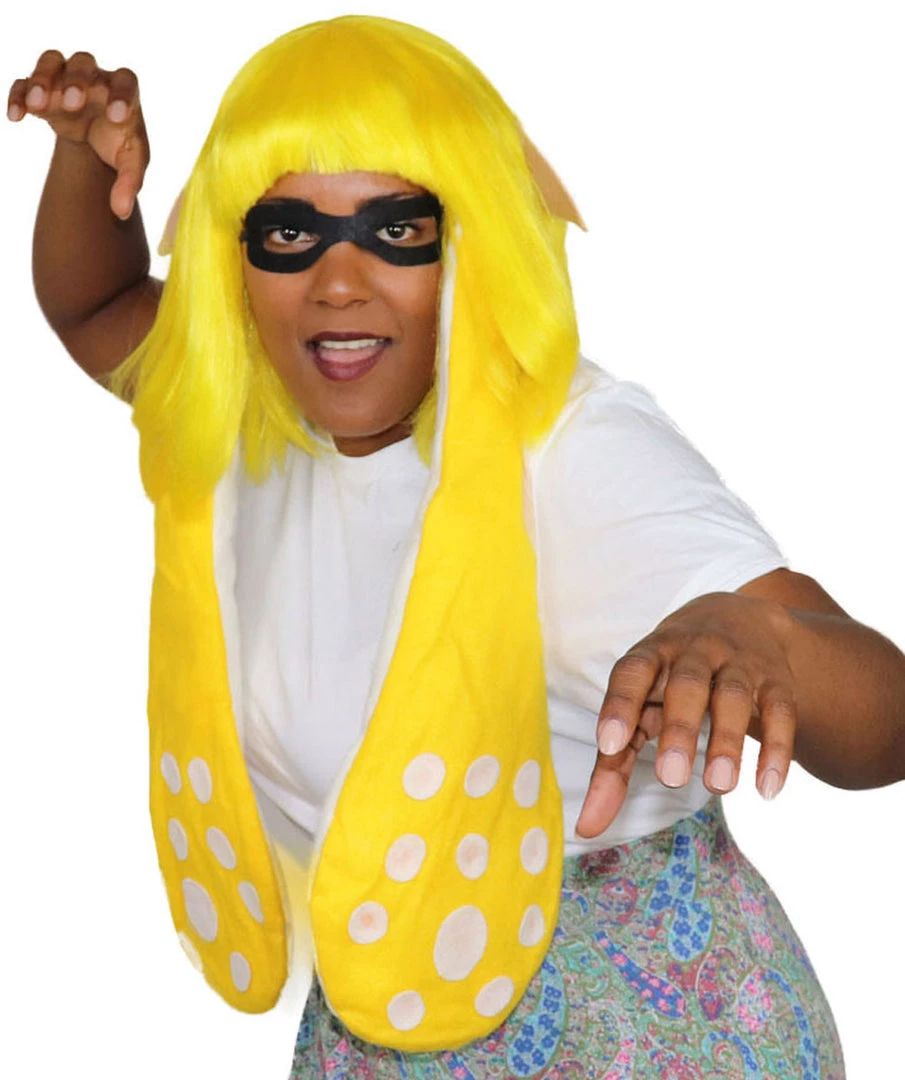 HPO Womens Inkling Girl Wig And Ears With Mask Set | Video Game Wigs | Premium Breathable Capless Cap