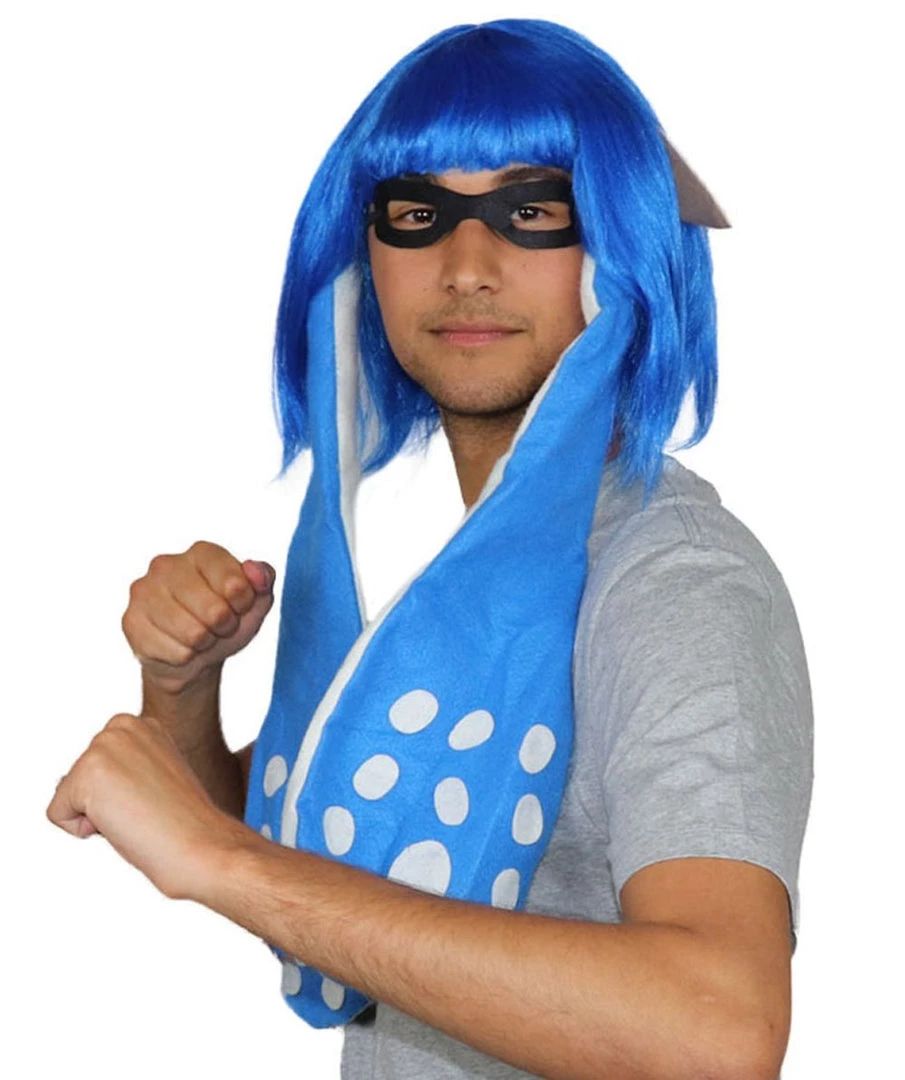 HPO Womens Inkling Girl Wig And Ears With Mask Set | Video Game Wigs | Premium Breathable Capless Cap