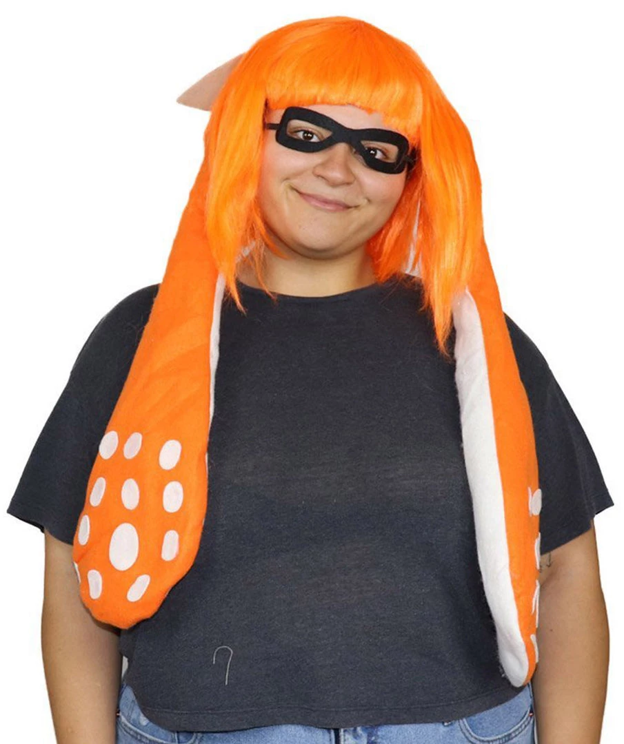 HPO Womens Inkling Girl Wig And Ears With Mask Set | Video Game Wigs | Premium Breathable Capless Cap