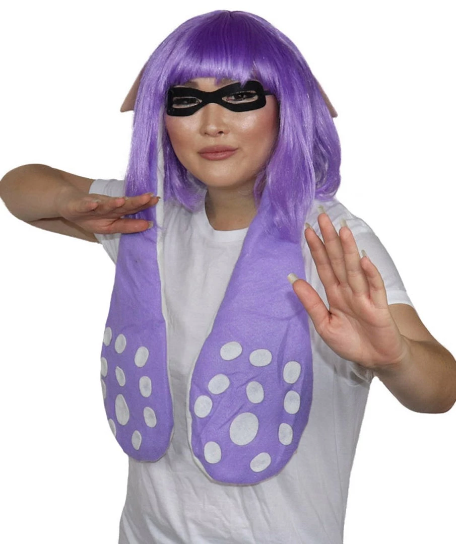 HPO Womens Inkling Girl Wig And Ears With Mask Set | Video Game Wigs | Premium Breathable Capless Cap