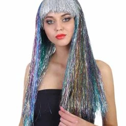HPO Rainbow Tinsel Womens Wig | Party Ready Fancy Cosplay Halloween Wig | Premium Breathable Capless Cap Men's