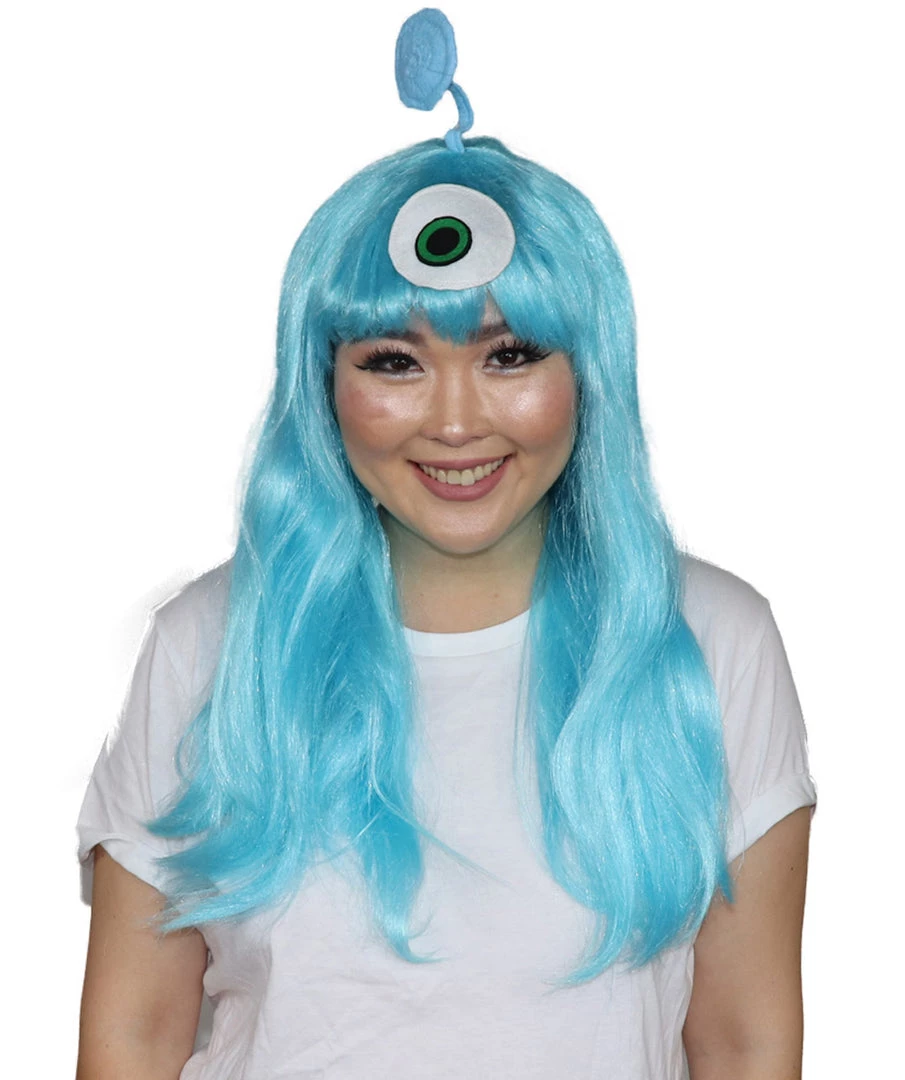 HPO Women's Womens Aliens Wig With Antennae | Blue TV/Movie Wigs | Premium Breathable Capless Cap