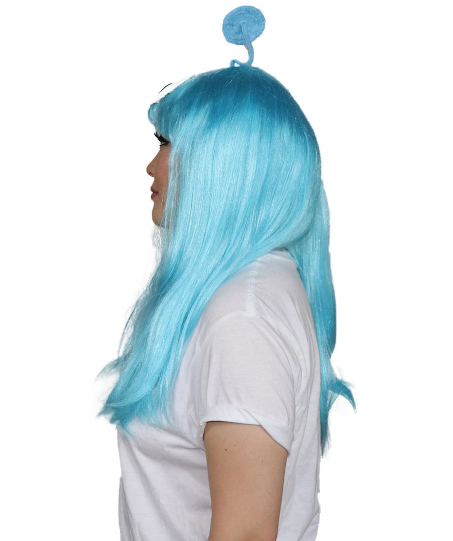 HPO Women's Womens Aliens Wig With Antennae | Blue TV/Movie Wigs | Premium Breathable Capless Cap