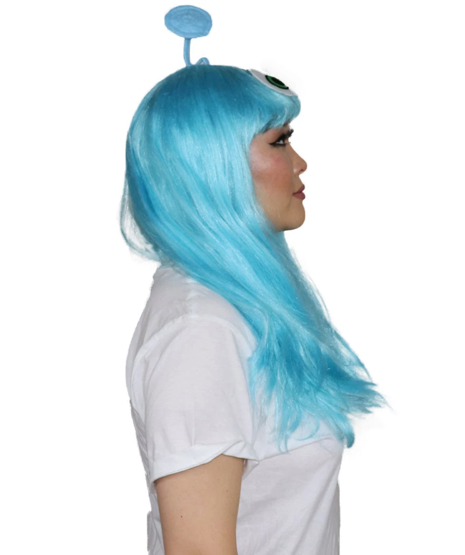 HPO Women's Womens Aliens Wig With Antennae | Blue TV/Movie Wigs | Premium Breathable Capless Cap