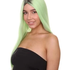 HPO Celebrity Womens Wig | Ombre Green Long Wig | Premium Breathable Capless Cap Men's