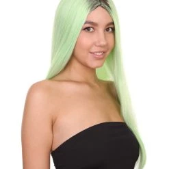 HPO Celebrity Womens Wig | Ombre Green Long Wig | Premium Breathable Capless Cap Men's