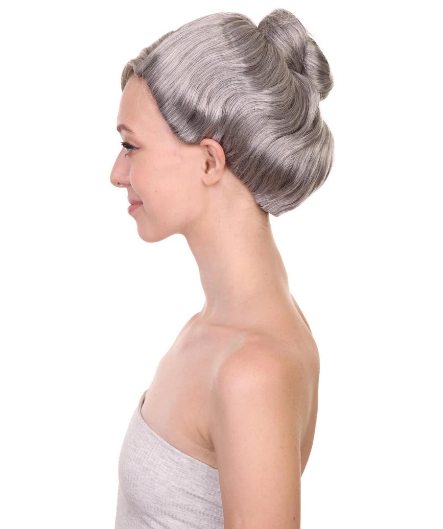 HPO Women's Womens Witch Wig | Silver Grandma With Bun Wig | Premium Breathable Capless Cap