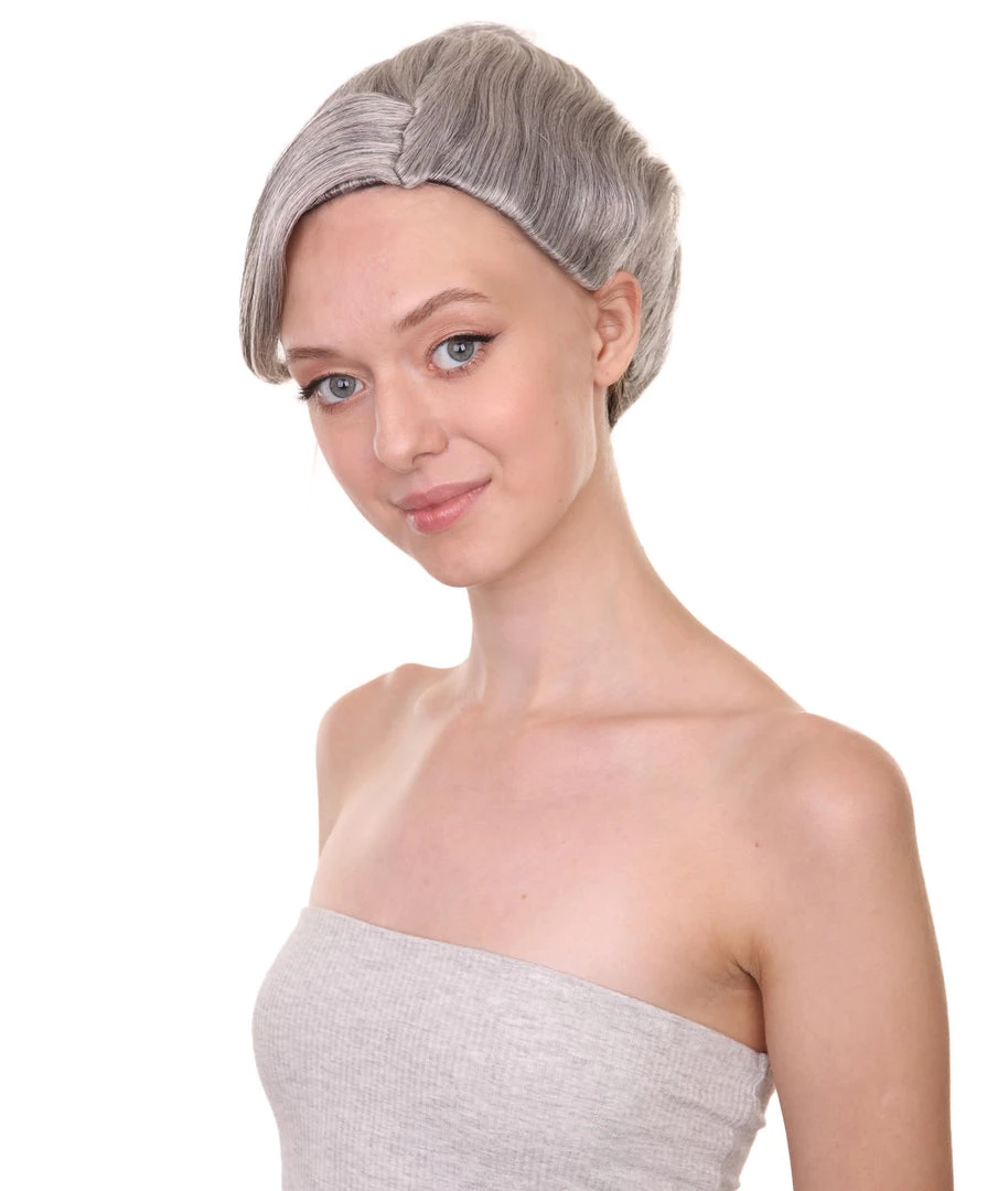 HPO Women's Womens Witch Wig | Silver Grandma With Bun Wig | Premium Breathable Capless Cap