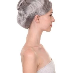 HPO Women's Womens Witch Wig | Silver Grandma With Bun Wig | Premium Breathable Capless Cap