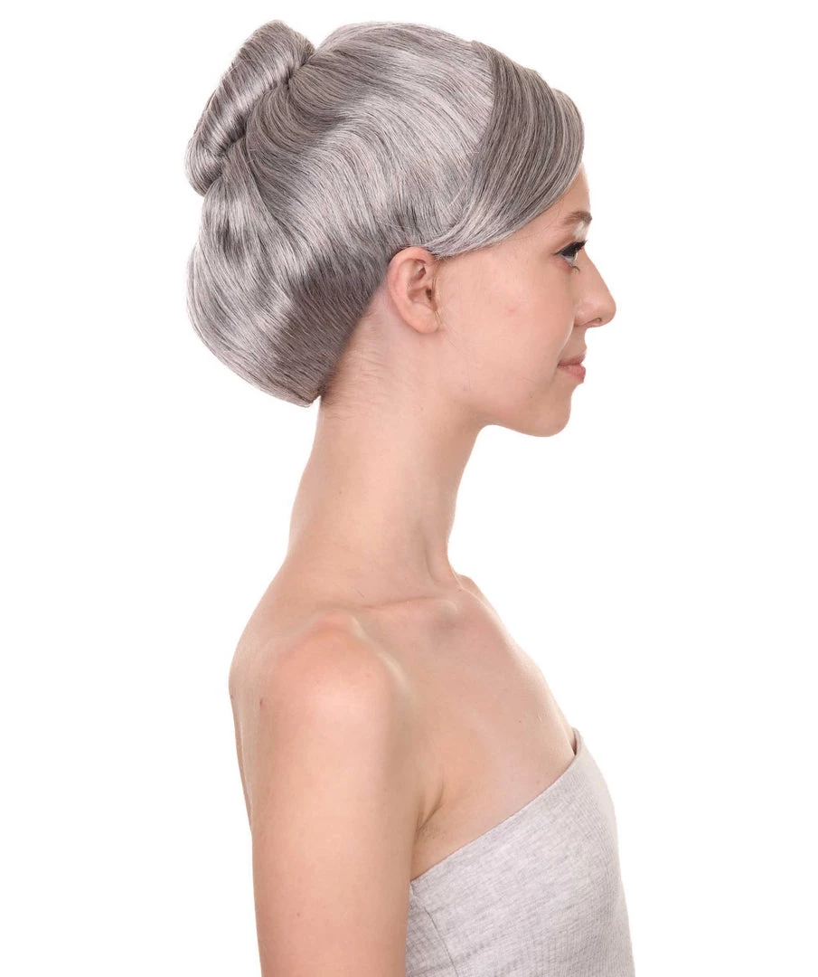 HPO Women's Womens Witch Wig | Silver Grandma With Bun Wig | Premium Breathable Capless Cap