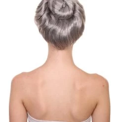 HPO Women's Womens Witch Wig | Silver Grandma With Bun Wig | Premium Breathable Capless Cap