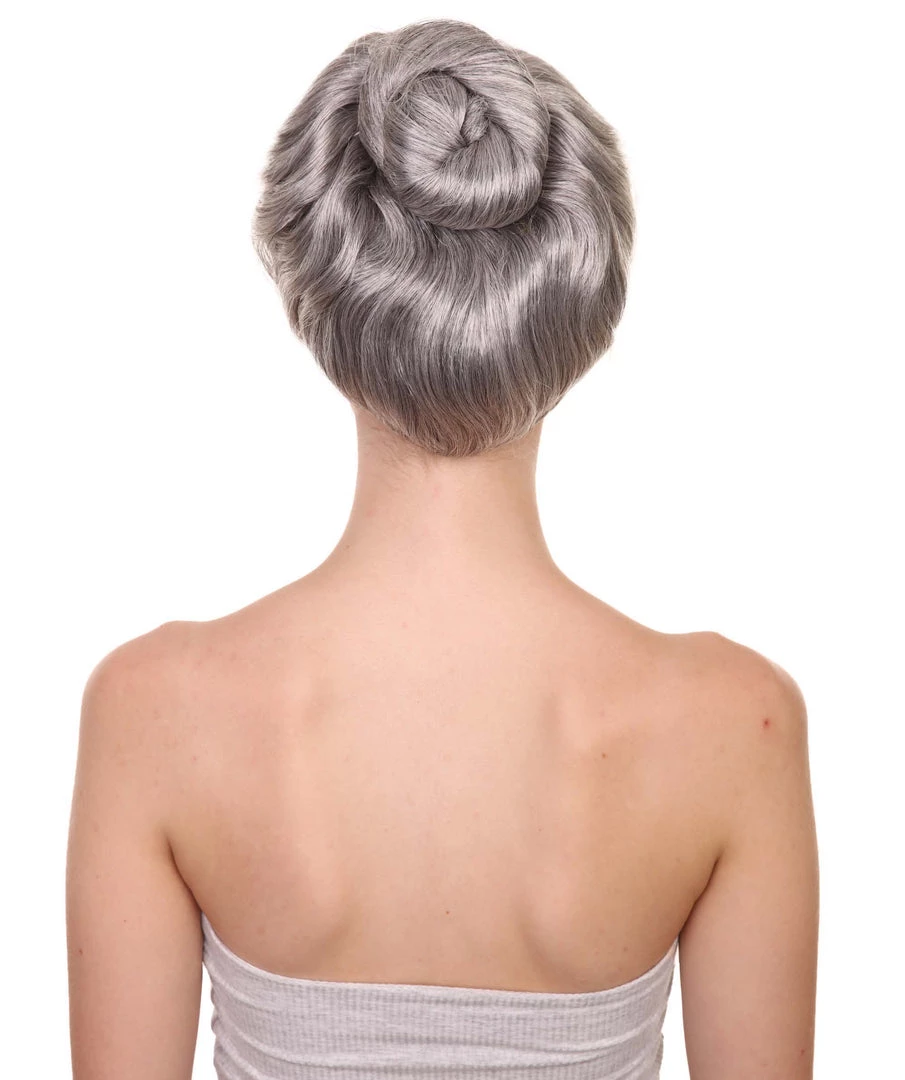 HPO Women's Womens Witch Wig | Silver Grandma With Bun Wig | Premium Breathable Capless Cap