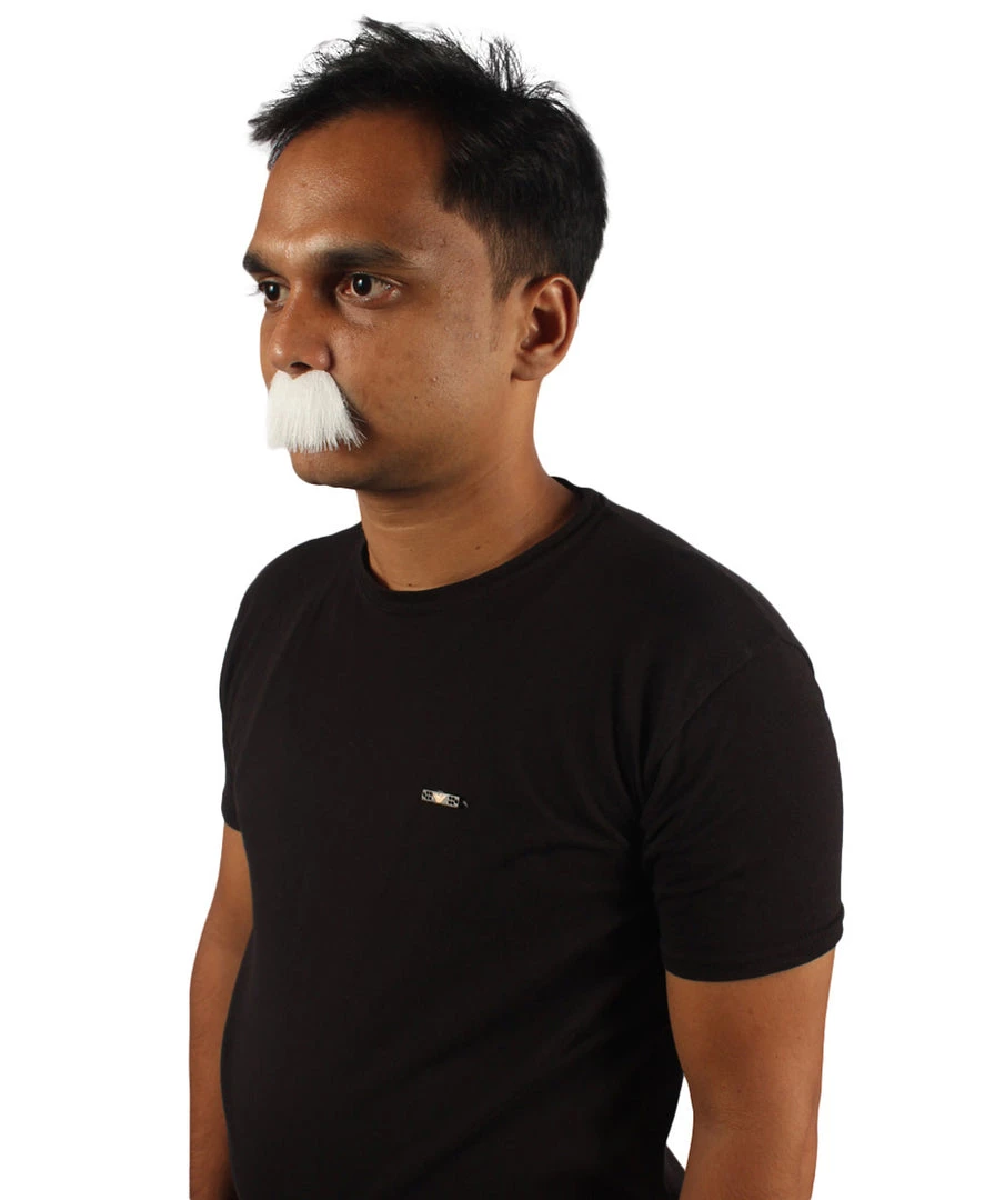 HPO Mens Short Fluffy White Einstein Mustache - Stage Ready Mustache Perfect For Cosplay, Drag, And Performance Men's