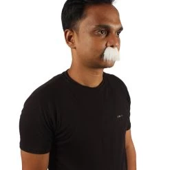 HPO Mens Short Fluffy White Einstein Mustache - Stage Ready Mustache Perfect For Cosplay, Drag, And Performance Men's