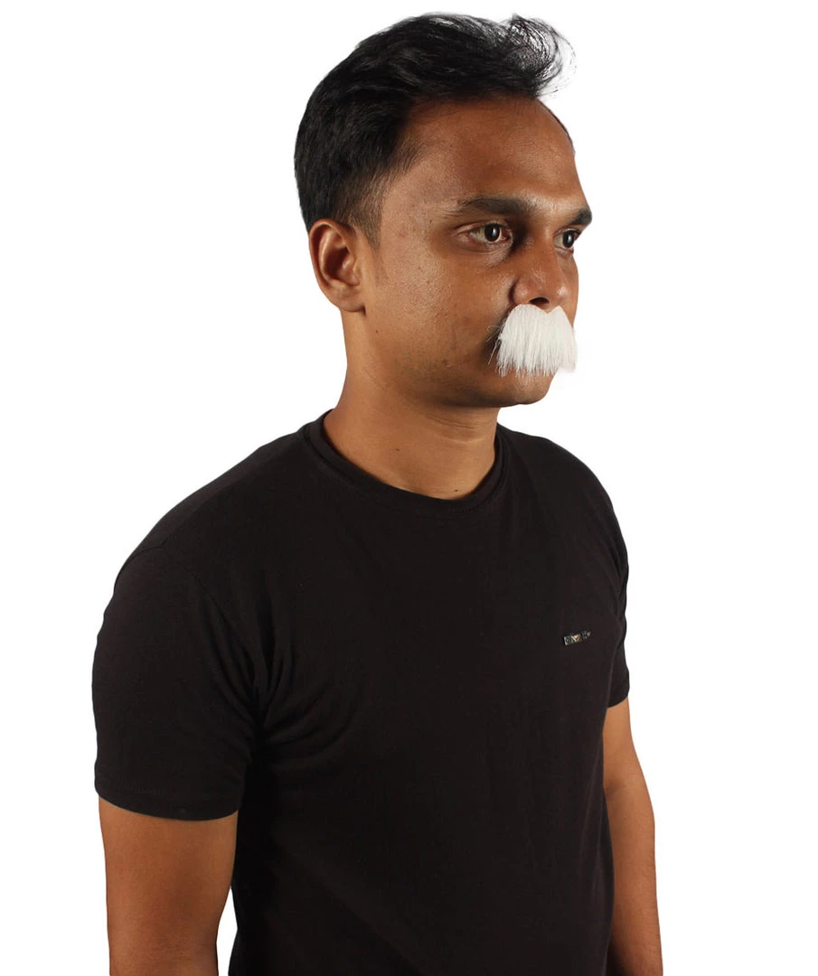 HPO Mens Short Fluffy White Einstein Mustache - Stage Ready Mustache Perfect For Cosplay, Drag, And Performance Men's