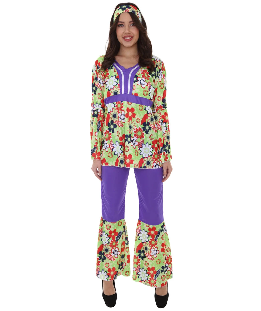 HPO Adult Women's Hippie 3Pc Costume | Multi Color Halloween Costume