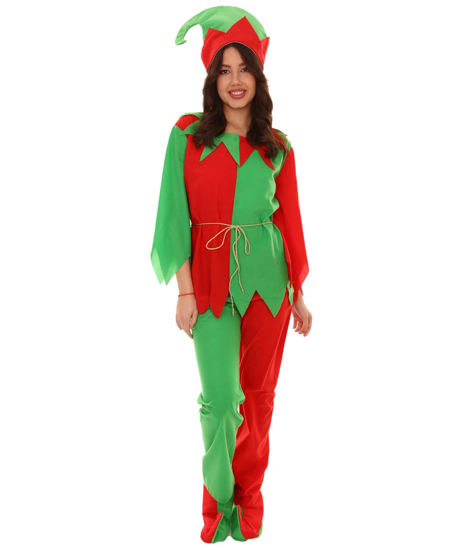 HPO Adult Women's Ladies' Elf Xmas Costume | Red And Green Halloween Costume