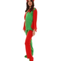 HPO Adult Women's Ladies' Elf Xmas Costume | Red And Green Halloween Costume