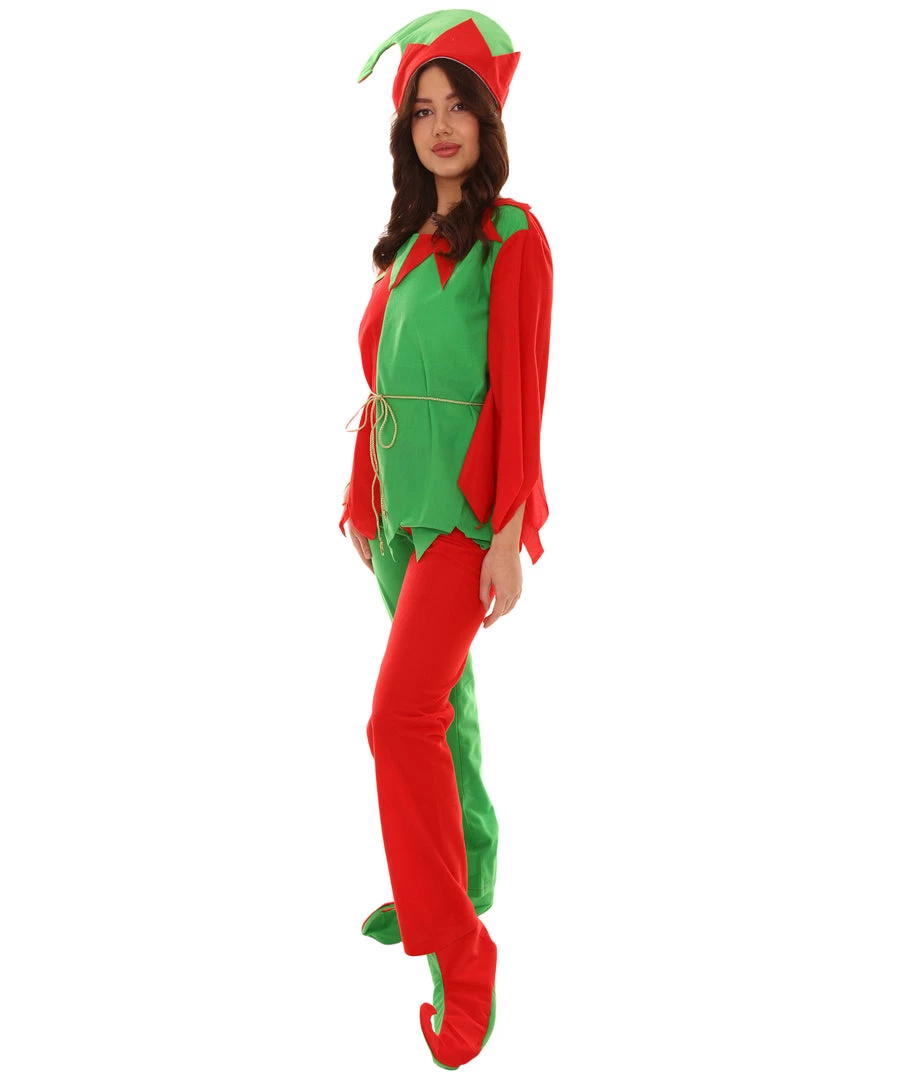 HPO Adult Women's Ladies' Elf Xmas Costume | Red And Green Halloween Costume